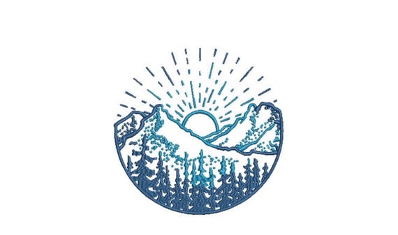 Mountains Sun Embroidery Design - Hiking Embroidery Design -  Machine Embroidery File design 5x7 inch hoop