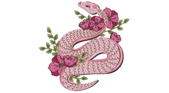 Pink Snake Flowers Embroidery Design -  Urban Machine Embroidery File design - 7x12 inch hoop - instant download