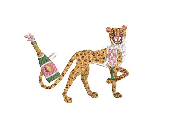 Cheetah Champagne Machine Embroidery File design - 4x4 inch hoop - Chinoiserie Chic - Instant Download