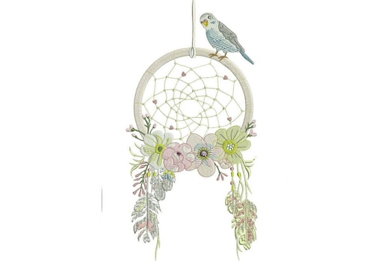 Whimsical Bird Dreamcatcher Machine Embroidery File design 7x12 inch hoop - instant download