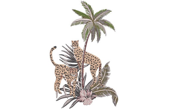 Palms & Cheetahs - Machine Embroidery File design - 6x10 inch hoop - Instant download - Chinoiserie Chic