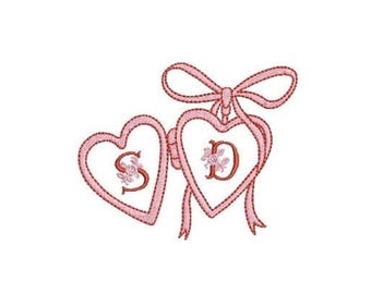 Valentine Bow Heart Locket Monogram Frame - Machine Embroidery File design -  4x4 inch hoop - Letters Not Included - Two Files included.