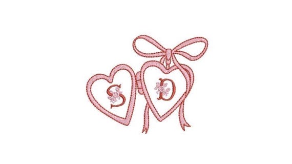 Valentine Bow Heart Locket Monogram Frame - Machine Embroidery File design -  4x4 inch hoop - Letters Not Included - Two Files included.