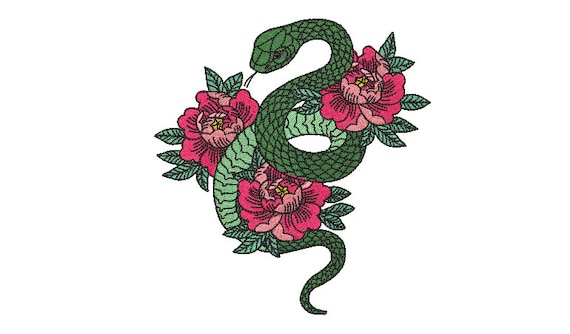 Snake Roses Embroidery Design -  Urban Modern Machine Embroidery File design - 5x7 inch hoop - instant download