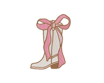 Cowgirl Boot and Bow Machine Embroidery File design - 4x4 inch hoop - Monogram Frame - Coquette Embroidery