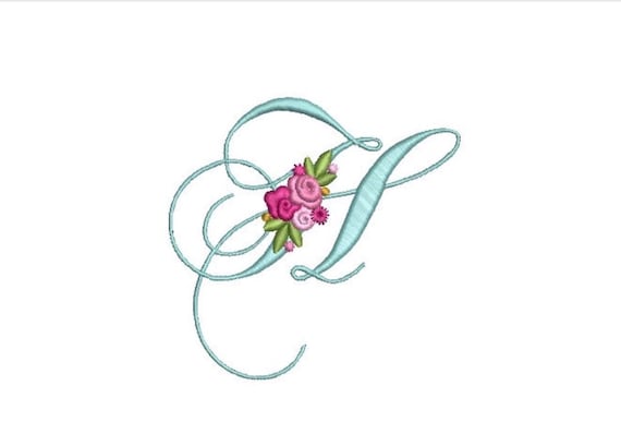 Pretty Rose Script LETTER H  Machine Embroidery File design - 5 x 7 inch hoop - Monogram design