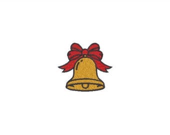 Bordado navideño de lazo y campana - Archivo de diseño para bordado a máquina - Bastidor de 3 x 3 pulgadas - Diseño de bordado navideño