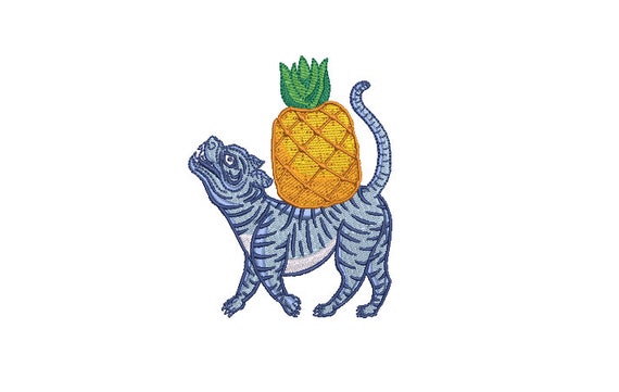 Chinoiserie Pineapple Tiger Machine Embroidery File design - 4x4 inch hoop - Chinoiserie Embroidery Design