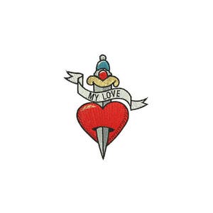 My Love Heart Tattoo Retro Machine Embroidery File design 4 x 4 inch hoop