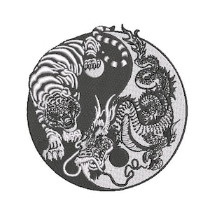 Tiger Dragon  Yin Yang Embroidery Design -  Urban Modern Machine Embroidery File design - 5x7 inch hoop - instant download