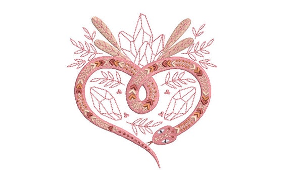 Boho Heart Snake Embroidery Design -  Machine Embroidery File design - 5x7 inch hoop - instant download - Heart Embroidery