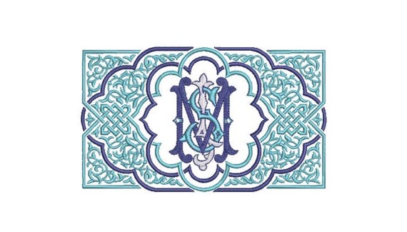 Blue Luxe Monogram Frame -  Machine Embroidery File design -  5x7 hoop - Square Border Frame
