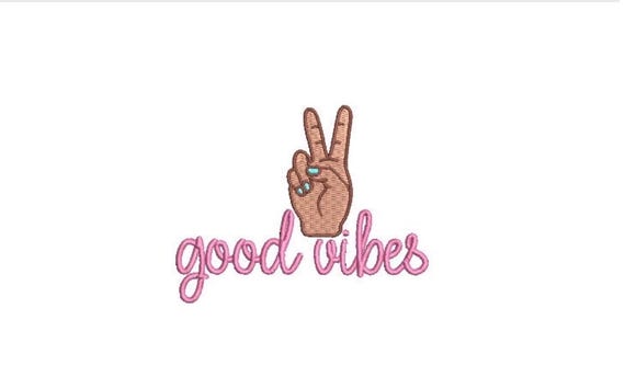 Peace Hand - Good Vibes #3 - Urban Modern - Machine Embroidery File design - 7cm tall - 4x4 inch hoop