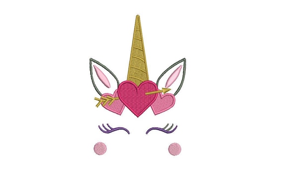 Unicorn Embroidery Deisgn -  Valentine Hearts Unicorn Face machine embroidery File design 5x7 inch hoop - instant download