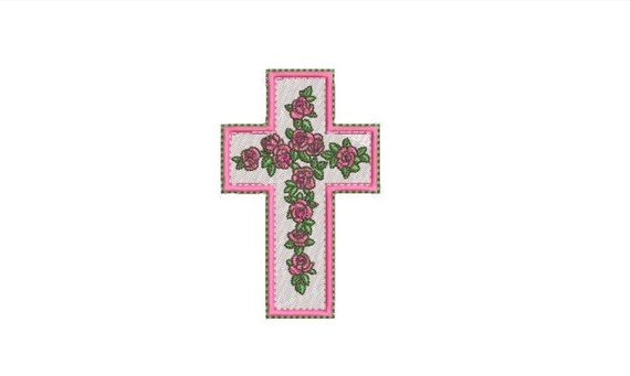 Rose Cross Machine Embroidery File design - 4x4 inch hoop - Instant Download- Baptism - Easter Embroidery