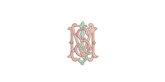 Antique S J M Monogram -  Machine Embroidery File design - 4x4 inch hoop - Vintage Monogram
