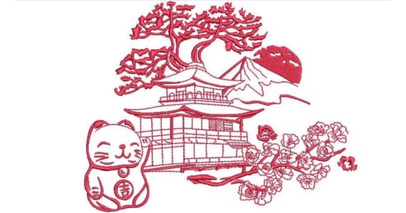 Japanese Embroidery - Machine Embroidery File - Japan design - 8x8 inch hoop - Chinoiserie Embroidery Design
