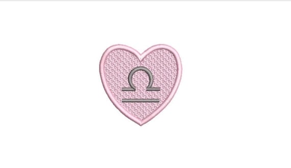 Libra Heart Patch Zodiac Embroidery Design - Machine Embroidery File designs - 4x4 inch hoop - instant download - Star Signs Embroidery