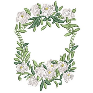 Greenery Wedding Flower Crest Machine Embroidery File design - 5x7 inch hoop - Monogram Frame - Wedding Embroidery Design