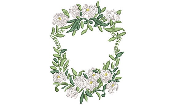 Greenery Wedding Flower Crest Machine Embroidery File design - 5x7 inch hoop - Monogram Frame - Wedding Embroidery Design