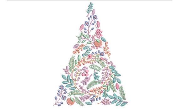 Floral Xmas Tree Embroidery - Machine Embroidery File design  - 5x7 inch hoop - Christmas Embroidery