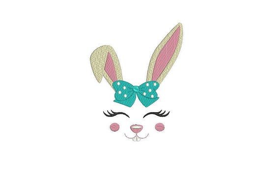 Bunny Face With Bow Machine Embroidery File design 6x10 inch hoop - instant download