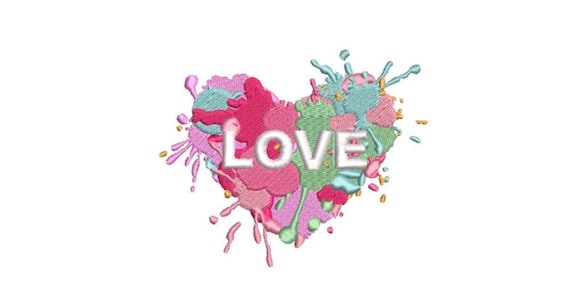 Love Painting  Embroidery - Heart  Machine Embroidery File design -  4x4 inch hoop - 10cm hoop