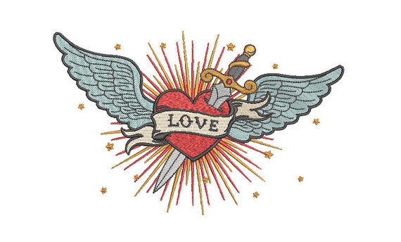 Love Wings Embroidery Design - Machine Embroidery Feathered Wings Machine Embroidery File design 5x7 inch hoop