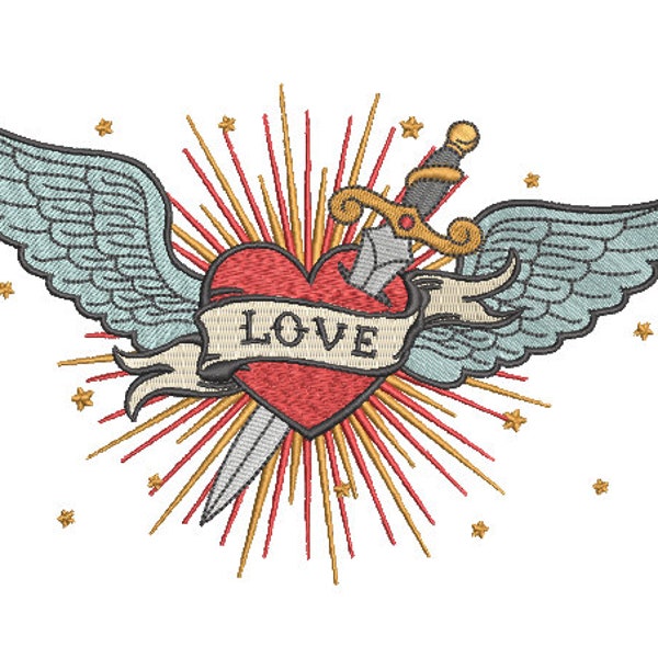 Love Wings Embroidery Design - Machine Embroidery Feathered Wings Machine Embroidery File design 5x7 inch hoop