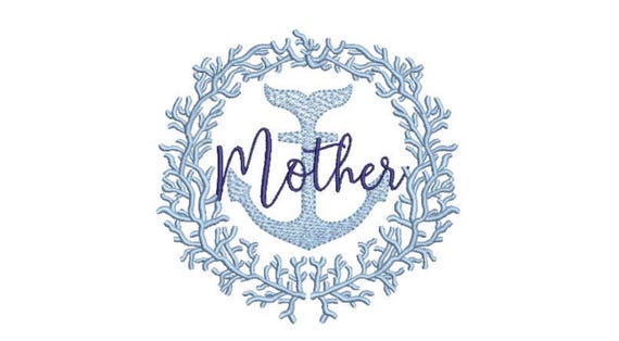 Coral Anchor Wreath Machine Embroidery File design - 5x7 inch hoop -  instant download - Mother Embroidery Design