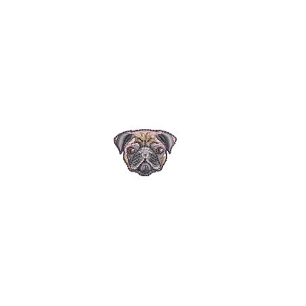 Mini Pug Dog Face Embroidery File design - 4 x 4 inch hoop  - instant download - 3cm