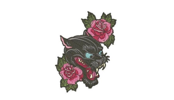 Panther Roses Tattoo Embroidery Design -  Urban Modern Machine Embroidery File design - 5x7 inch hoop - instant download