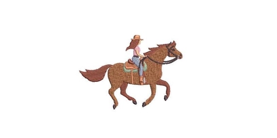 Cowgirl Machine Embroidery File design 4 x 4 inch hoop - Cowgirl on Horse Embroidery Design