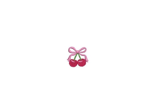 Mini Bow Cherries Embroidery Design - Machine Embroidery Instant Download - Cherries Coquette Bow - 1x1 inches