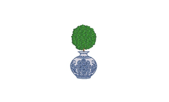 Chinoiserie Topiary Embroidery - Hamptons Pot Plant - Machine Embroidery File design - 4 x 4 inch hoop - Instant Download