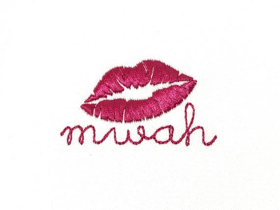 Machine Embroidery Mwah Kissing Lips Machine Embroidery File design 4x4 inch hoop