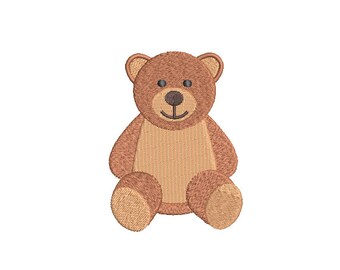 Brown Teddy Bear embroidery - Machine Embroidery File design - 4x4 inch hoop - Instant download