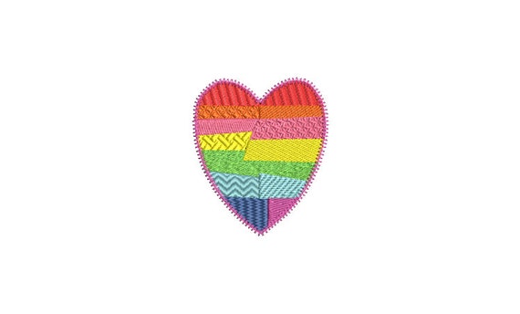 Patchwork Rainbow  Heart Machine Embroidery File design 3 x 3 inch hoop - 3 inches high