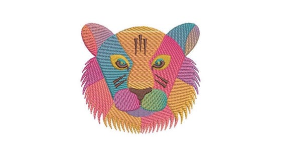 Patchwork Tiger Embroidery Design - Tiger Face Machine Embroidery File design - 4x4 inch hoop - instant download