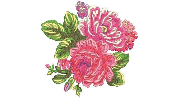 Hydrangea Rose Embroidery - Flower Machine Embroidery File design - 8x8 inch hoop - instant download