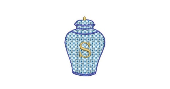 Chinoiserie - Fancy Fill -  Ginger Jar - Filled Machine Embroidery File design  - 4x4 hoop - Monogram Frame
