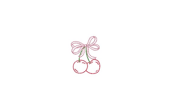 Cherry Bow Embroidery File Download - Machine Embroidery Designs - Coquette Embroidery - 2 inch mini design