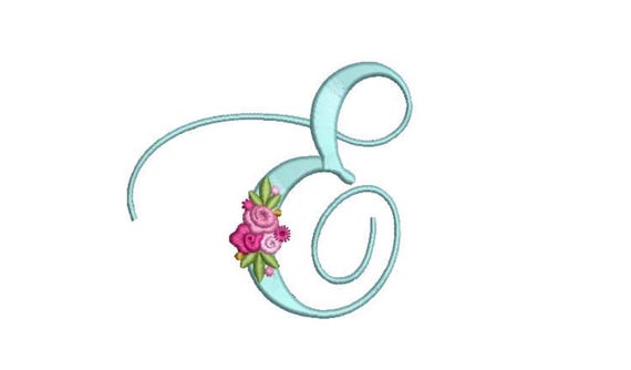 Pretty Rose Script LETTER E  Machine Embroidery File design - 5 x 7 inch hoop - Monogram design