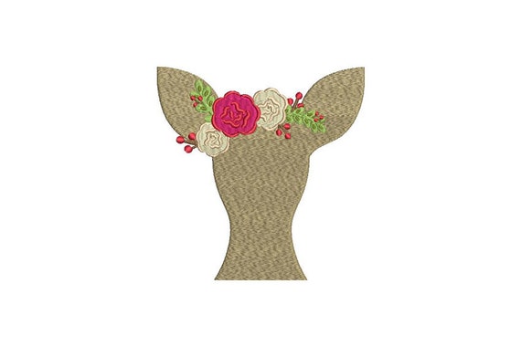 Deer Embroidery - Boho Deer Flowers Silhouette Bohemian Machine Embroidery File design 5x7 hoop