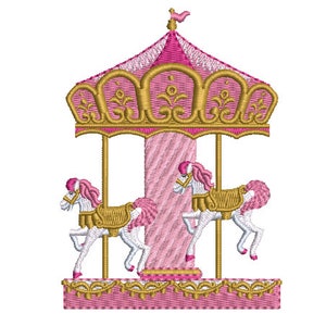 Pink Carousel Embroidery - Machine Embroidery File design 4x4 inch hoop - Instant Download - Horse Embroidery