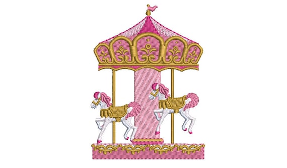 Pink Carousel Embroidery - Machine Embroidery File design 4x4 inch hoop - Instant Download - Horse Embroidery