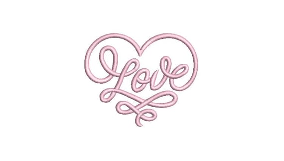 Love Heart Typography - Machine Embroidery File design 4 x 4 inch hoop - Valentines Embroidery Design