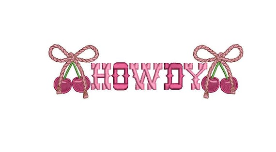 Howdy Cherry Bows - Coquette Cherry Machine Embroidery File design - 5x7 inch hoop - Western Embroidered Design Download