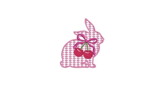 Cherry Coquette Bunny with bow  - Machine Embroidery File design 4 x 4 inch hoop - Easter Embroidery Design