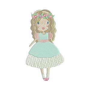 Whimsical Flower Girl Doll Machine Embroidery File design 5x7 inch hoop